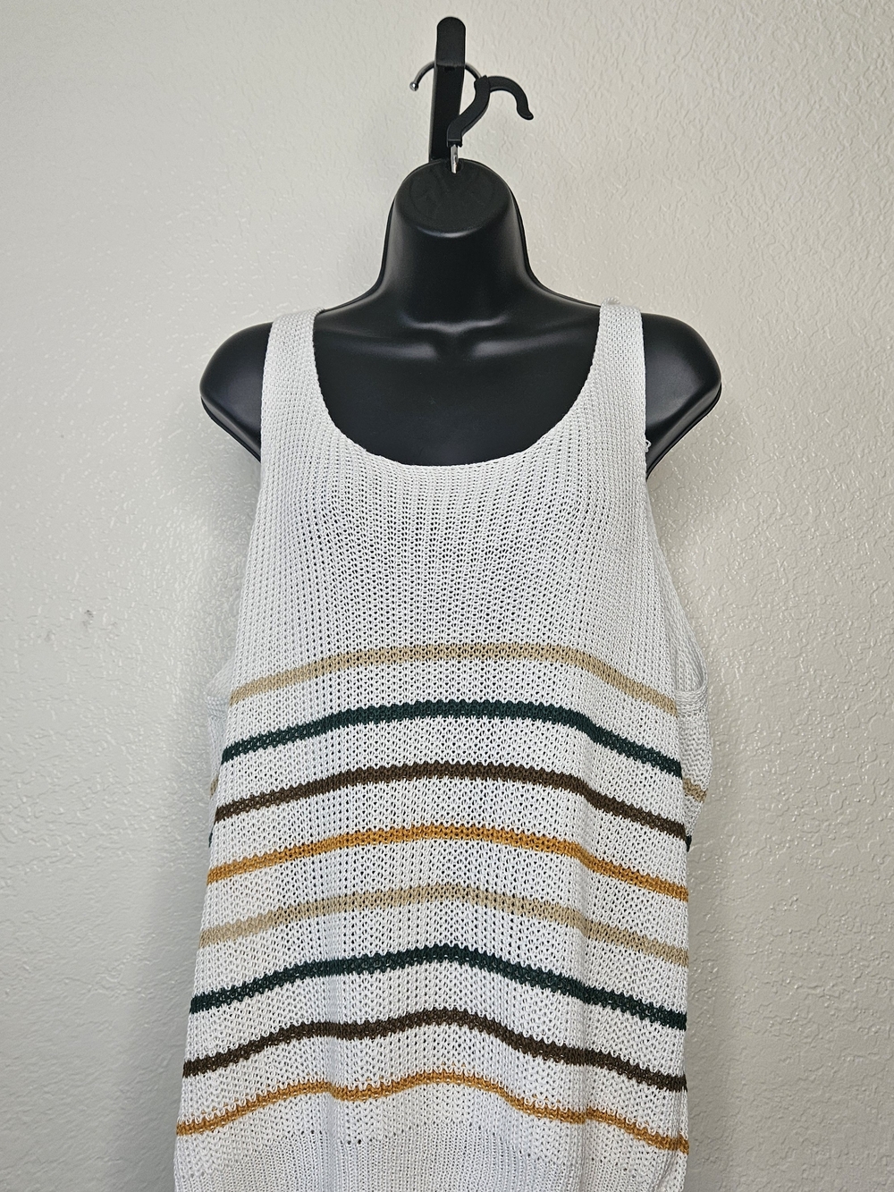 White Knit Tank with Multicolor Stripes